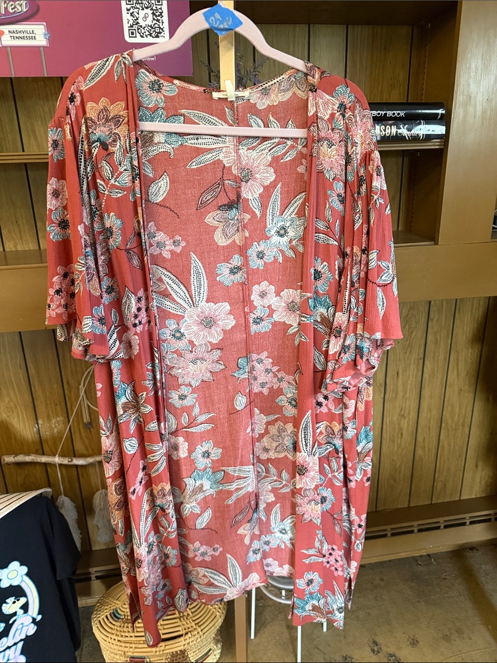 Maurices Coral Floral Kimono Cardigan